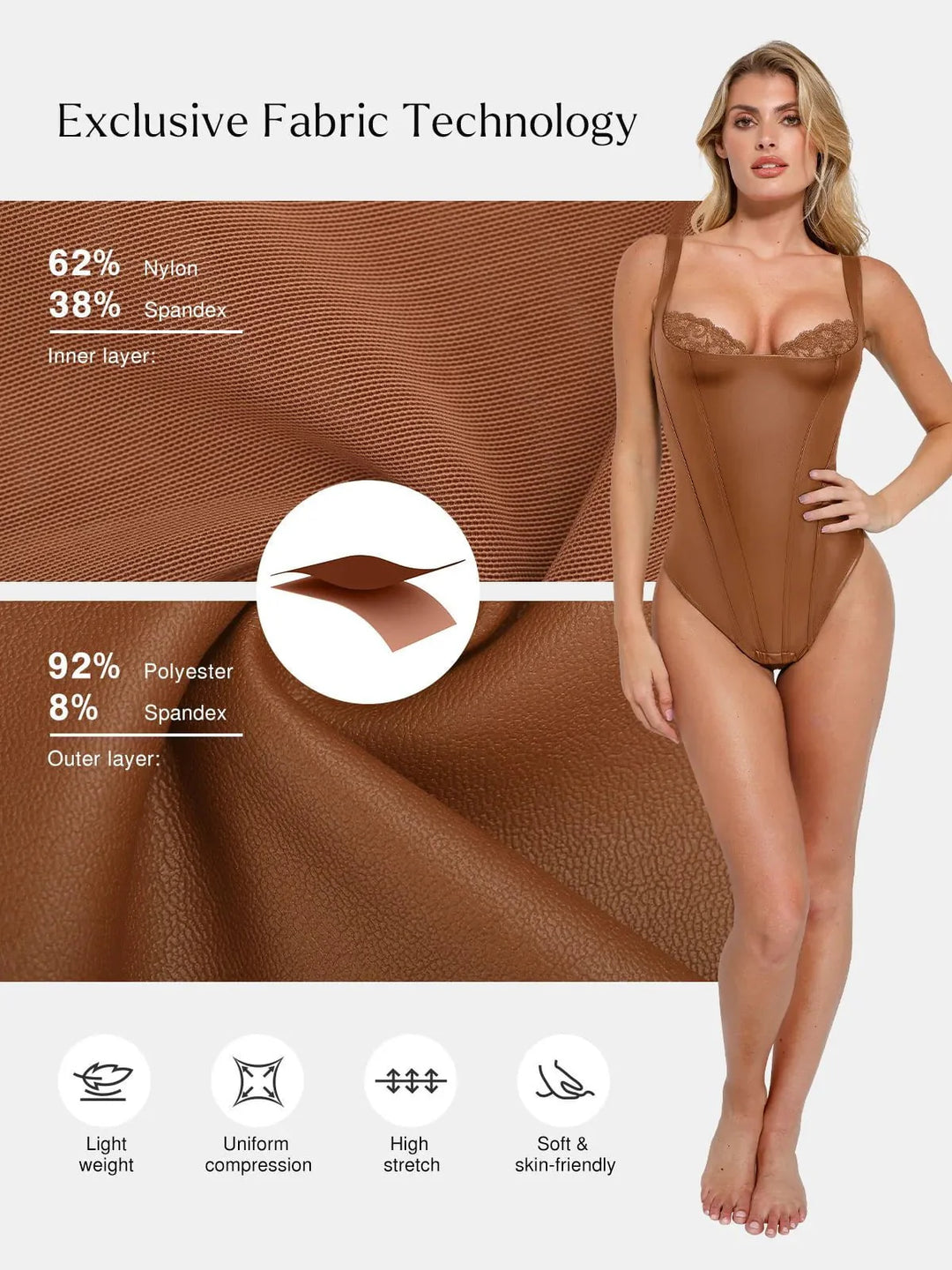 Zoë Ella™ | Shapewear Faux Leather Lace Balconette Sculpting Bodysuit