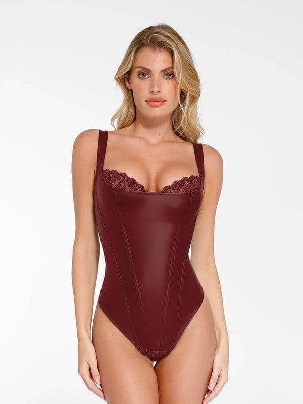 Zoë Ella™ | Shapewear Faux Leather Lace Balconette Sculpting Bodysuit