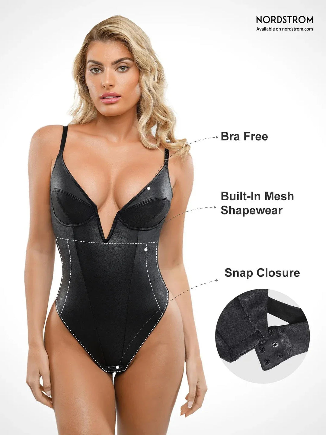 Zoë Ella™ | Shapewear Faux Leather Plunging V Sculpting Corset Bodysuit