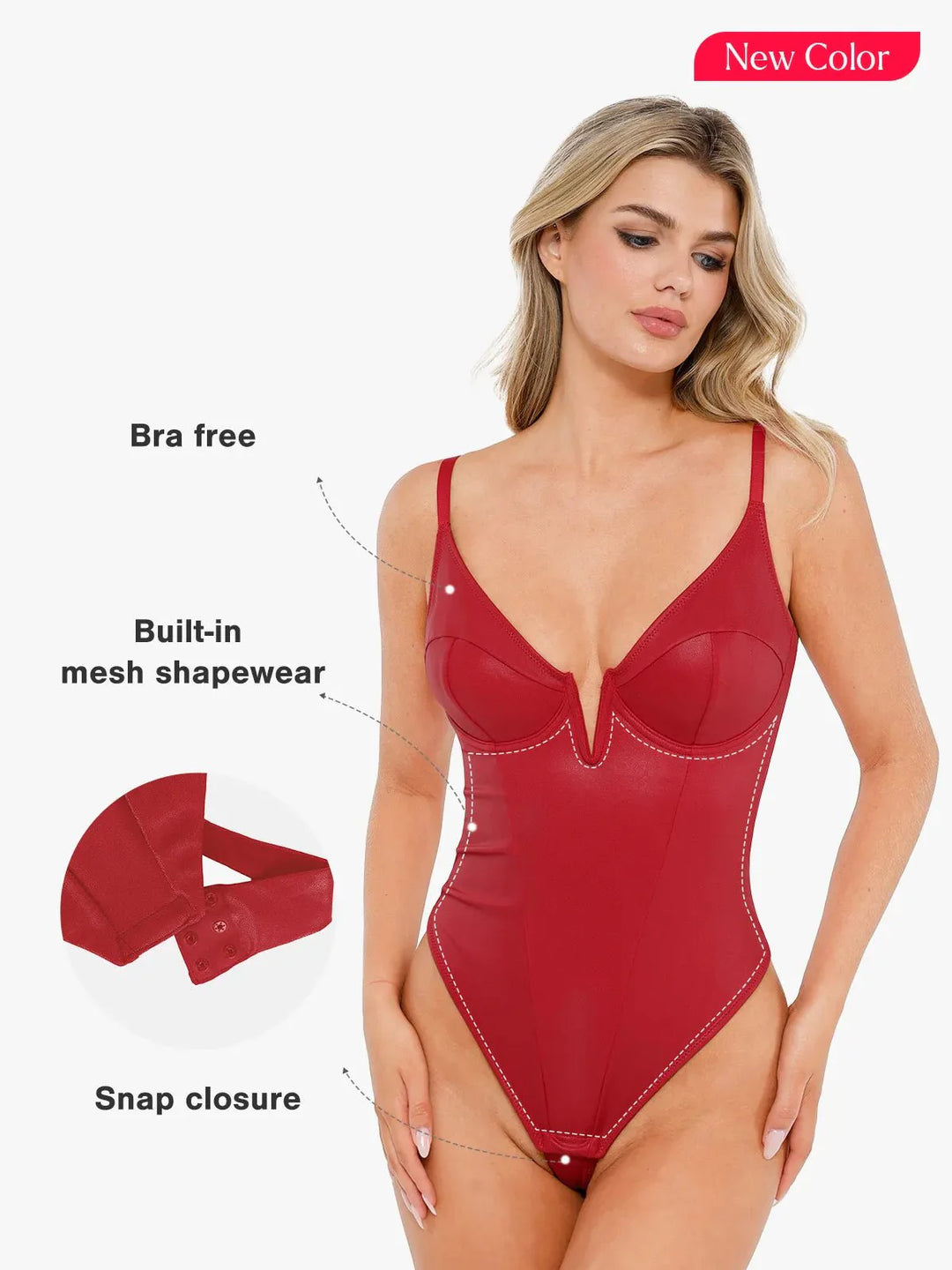 Zoë Ella™ | Shapewear Faux Leather Plunging V Sculpting Corset Bodysuit