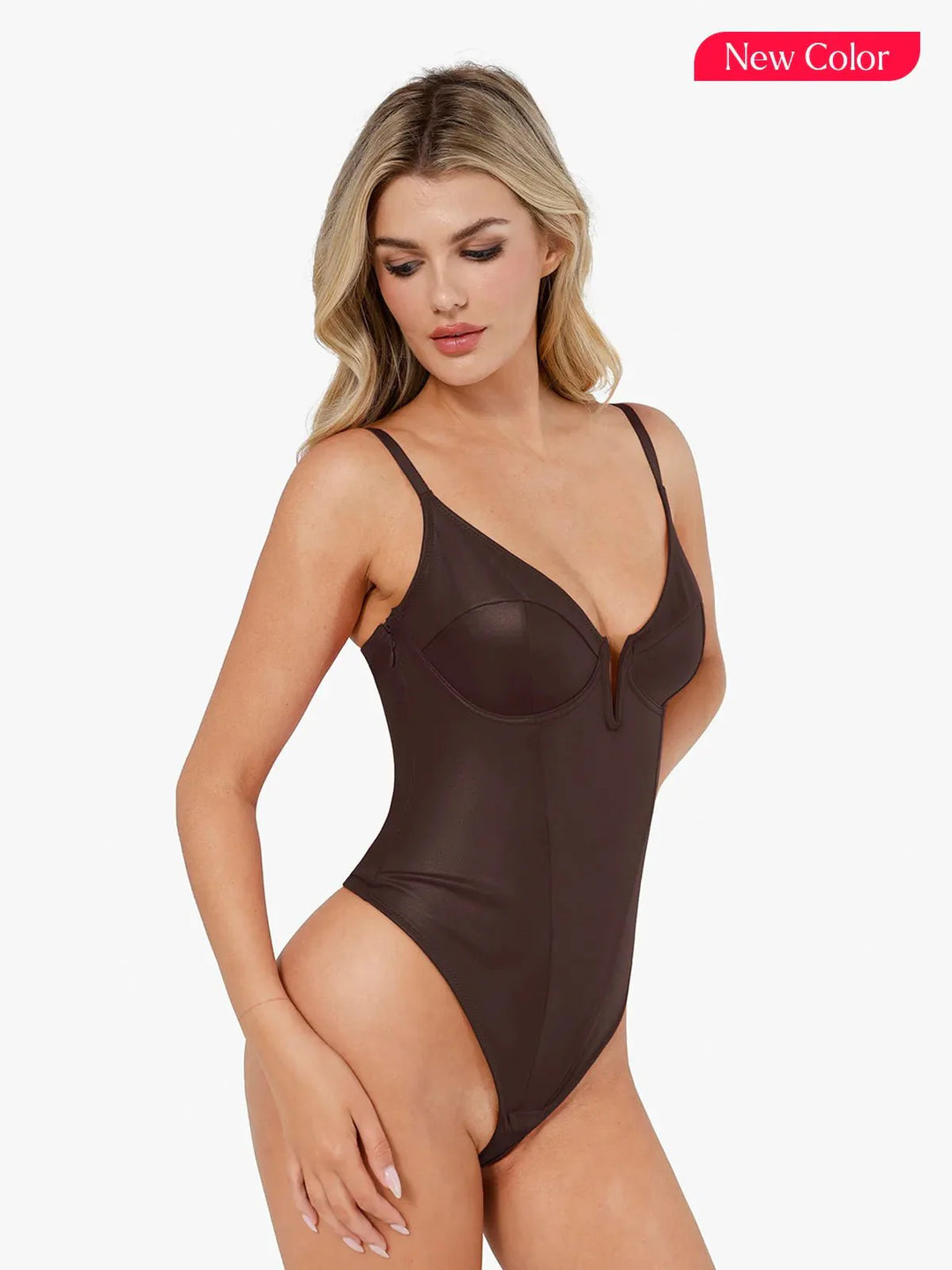 Zoë Ella™ | Shapewear Faux Leather Plunging V Sculpting Corset Bodysuit