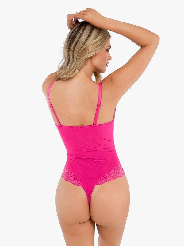Zoë Ella™ | Shapewear Lace Deep V-Neck Sculpting Thong Bodysuit