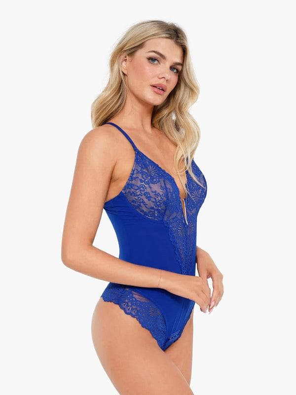 Zoë Ella™ | Shapewear Lace Deep V-Neck Sculpting Thong Bodysuit