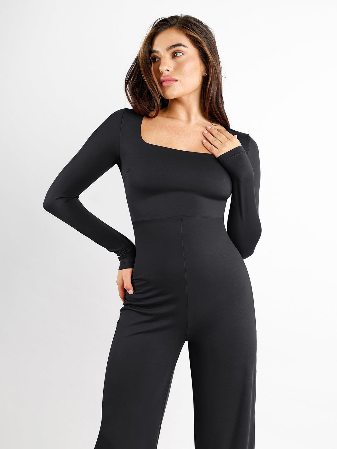 Zoë Ella™ | Shapewear Long Sleeve Square Neck Slimming Wide Leg Jumpsuit