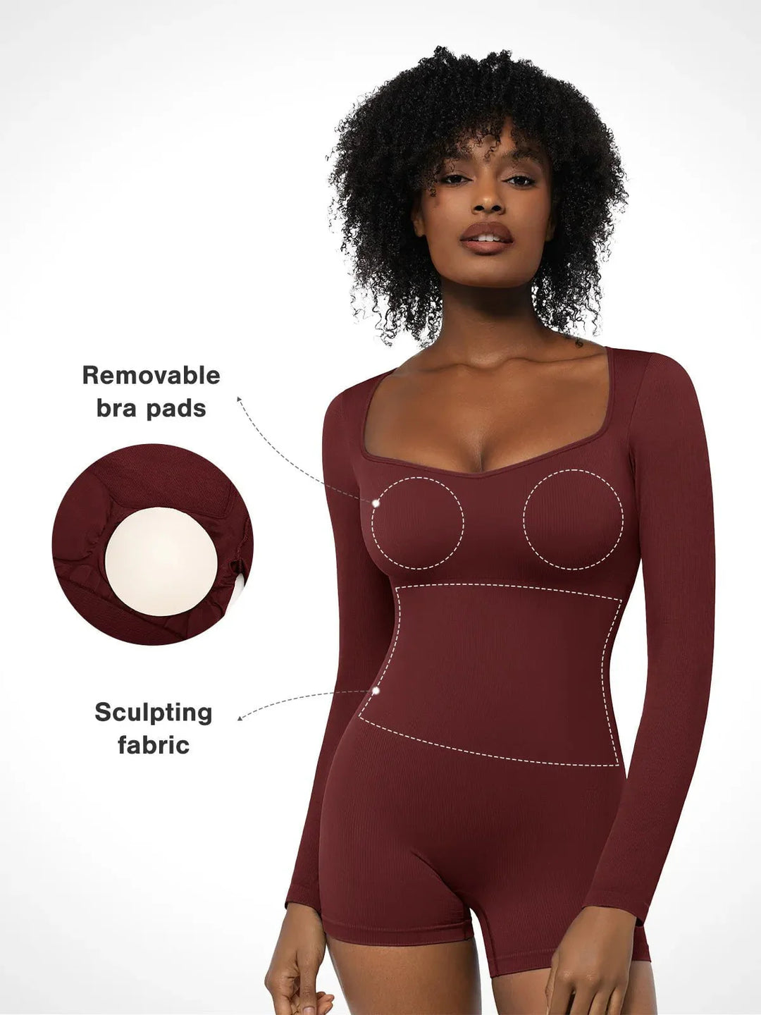 Zoë Ella™ | Shapewear Long Sleeve Sweetheart Neck Tummy Control Romper