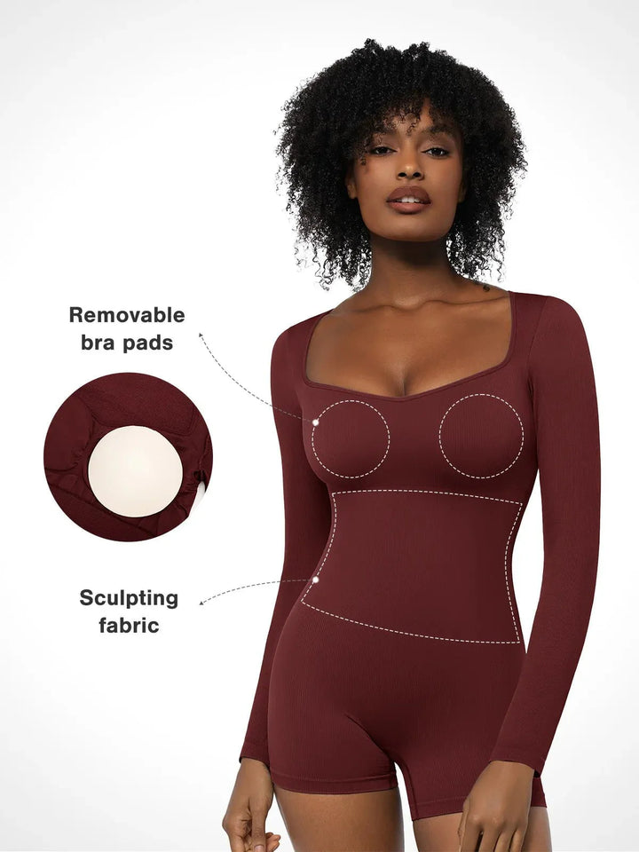 Zoë Ella™ | Shapewear Long Sleeve Sweetheart Neck Tummy Control Romper