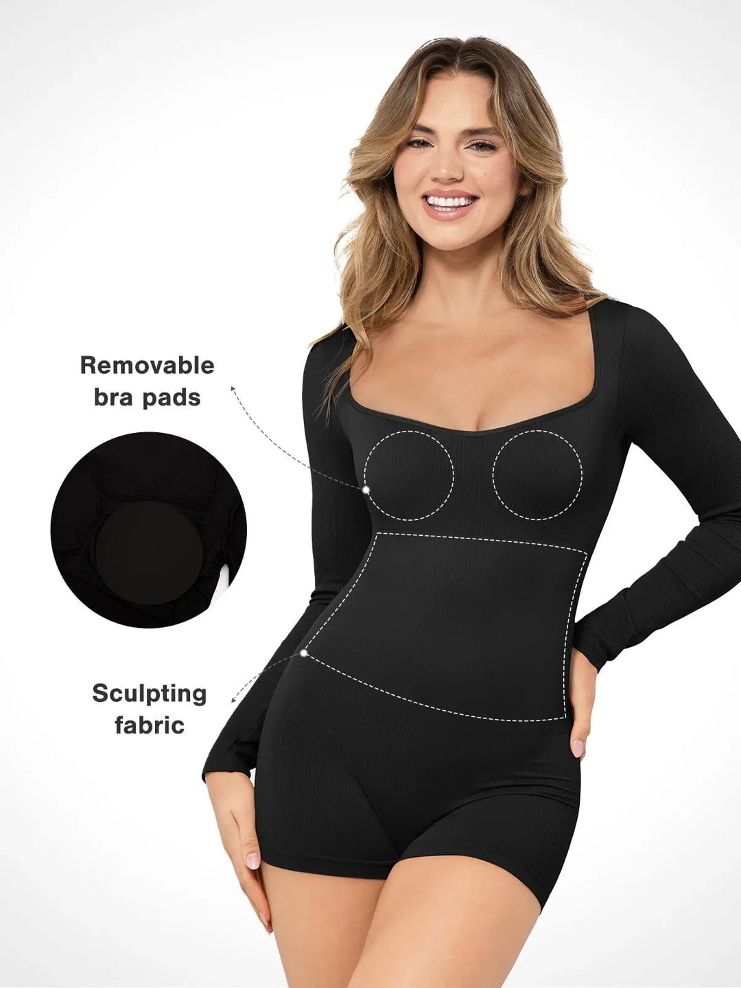 Zoë Ella™ | Shapewear Long Sleeve Sweetheart Neck Tummy Control Romper