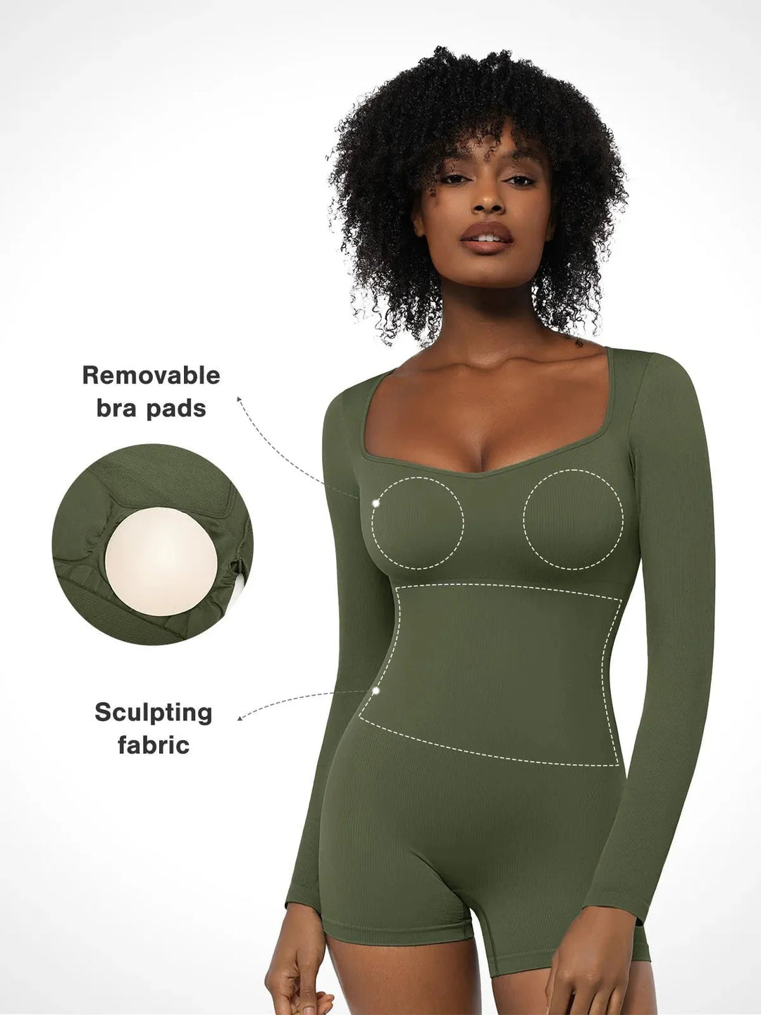 Zoë Ella™ | Shapewear Long Sleeve Sweetheart Neck Tummy Control Romper