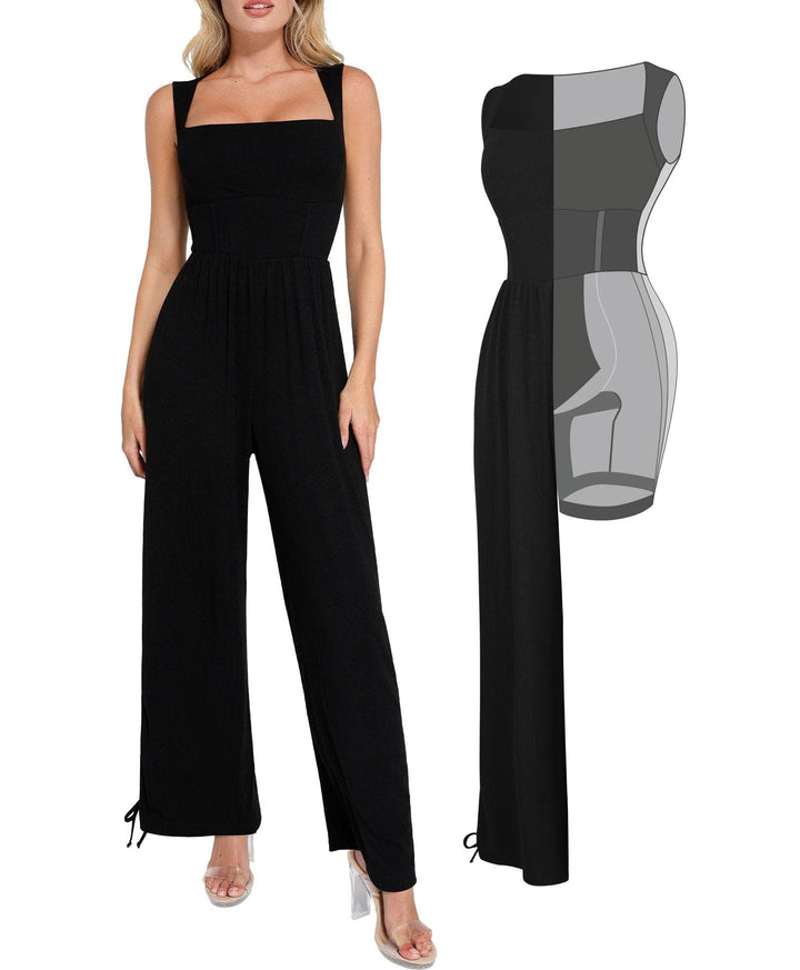 Zoë Ella™ | Shapewear Square Neck Tummy Control Wide Leg Jumpsuit