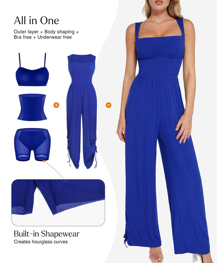 Zoë Ella™ | Shapewear Square Neck Tummy Control Wide Leg Jumpsuit