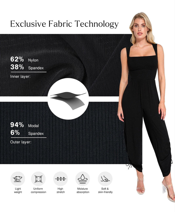 Zoë Ella™ | Shapewear Square Neck Tummy Control Wide Leg Jumpsuit
