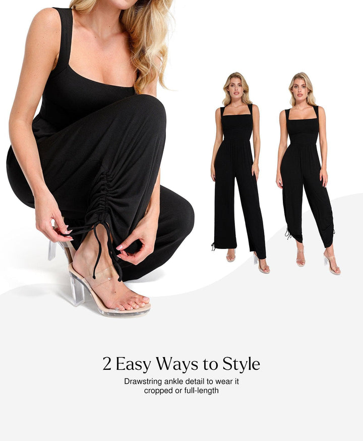 Zoë Ella™ | Shapewear Square Neck Tummy Control Wide Leg Jumpsuit