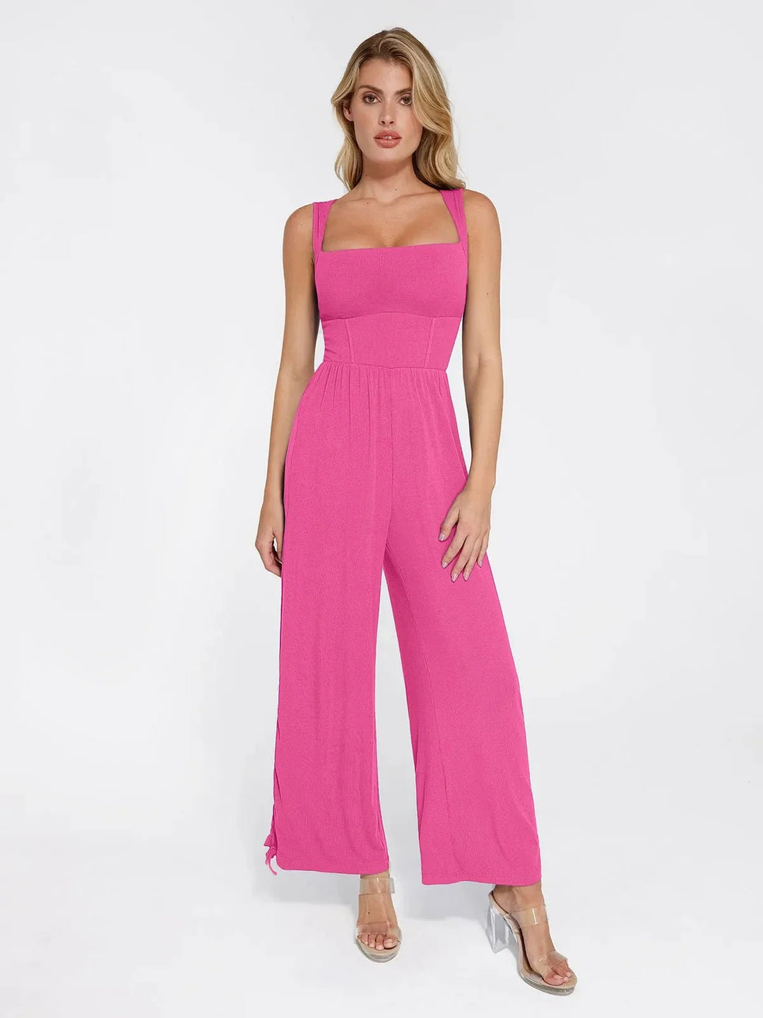 Zoë Ella™ | Shapewear Square Neck Tummy Control Wide Leg Jumpsuit