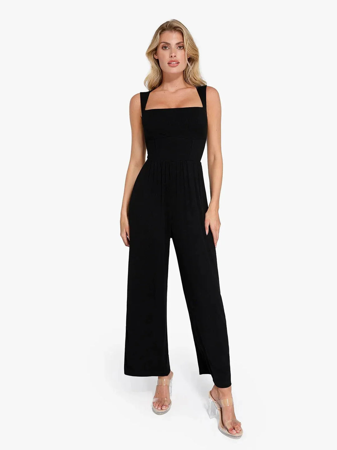 Zoë Ella™ | Shapewear Square Neck Tummy Control Wide Leg Jumpsuit