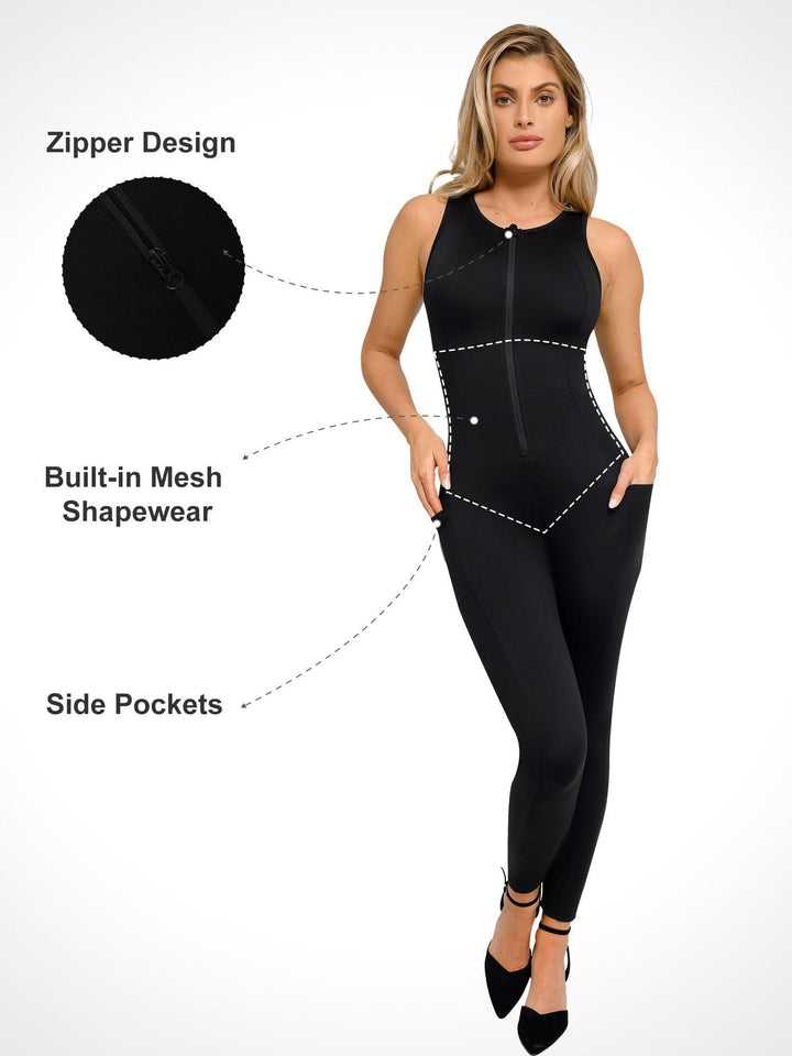 Zoë Ella™ | Shapewear Sleeveless Body-Sculpting Zip Front Jumpsuit