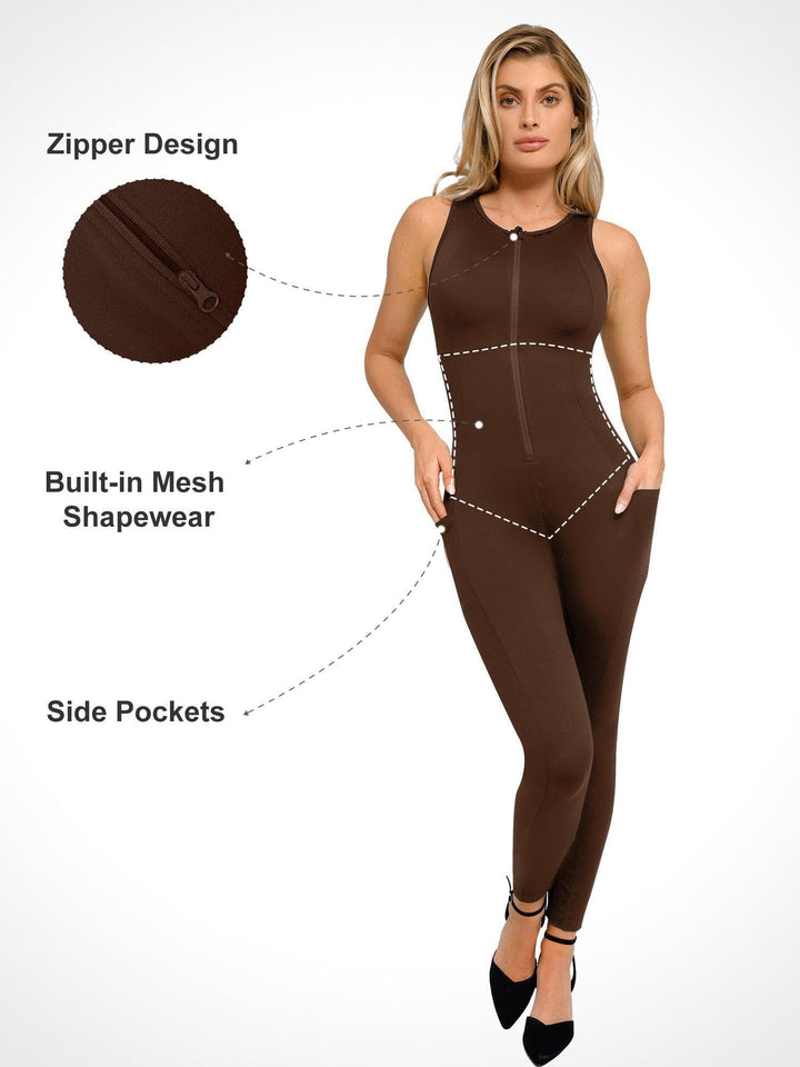 Zoë Ella™ | Shapewear Sleeveless Body-Sculpting Zip Front Jumpsuit