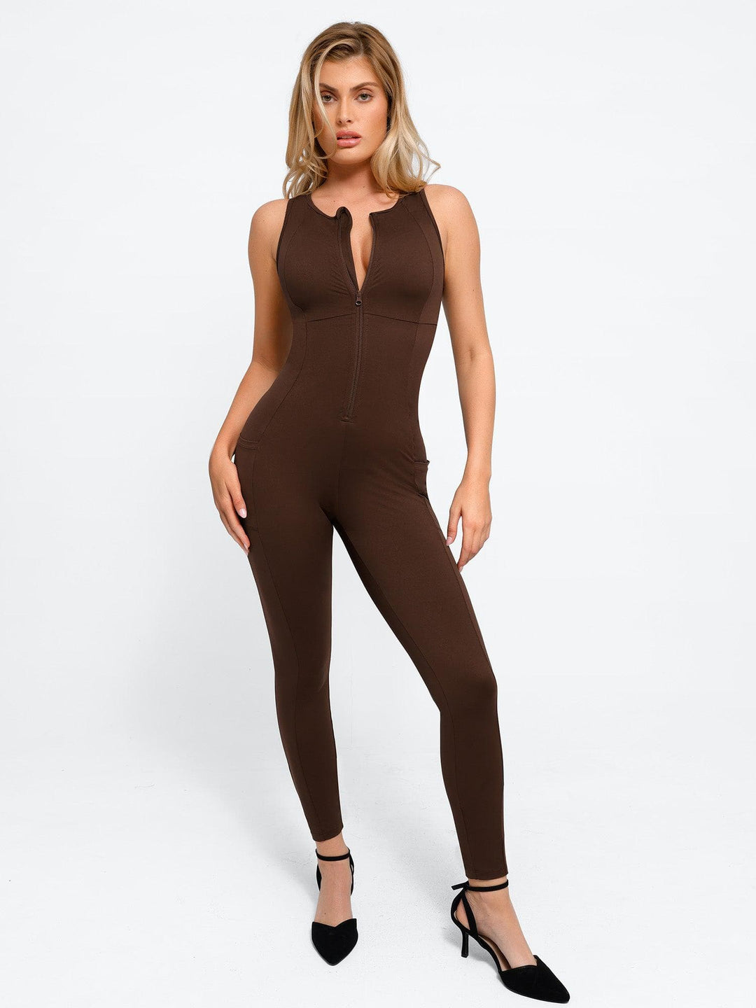 Zoë Ella™ | Shapewear Sleeveless Body-Sculpting Zip Front Jumpsuit