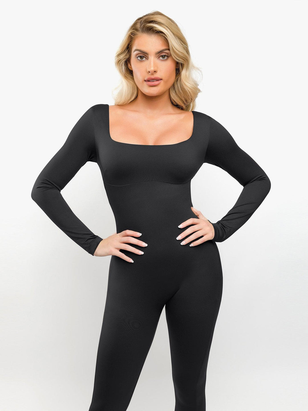 Zoë Ella™ | Shapewear Square Neck Long Sleeve Butt Lift Jumpsuit