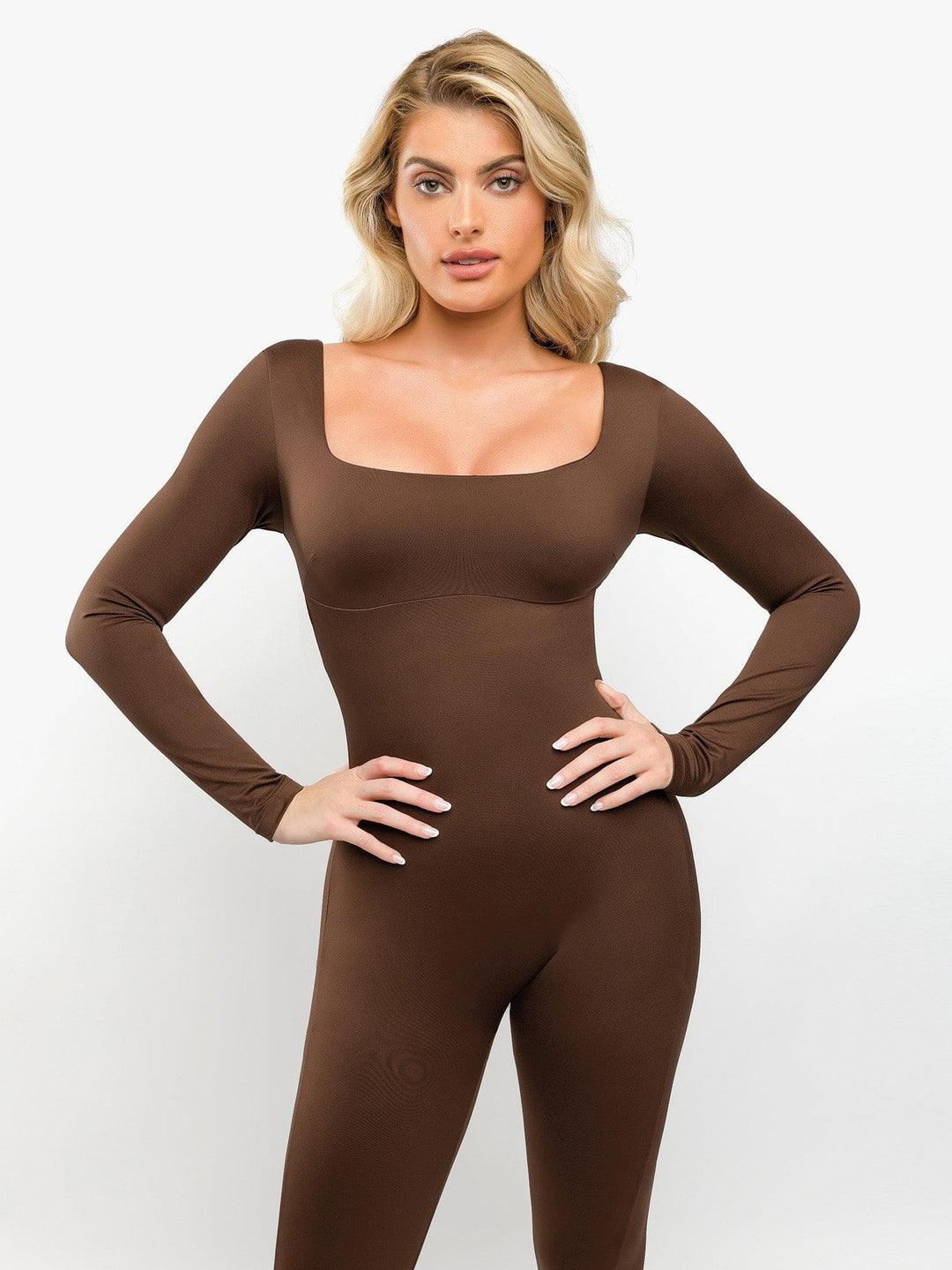 Zoë Ella™ | Shapewear Square Neck Long Sleeve Butt Lift Jumpsuit