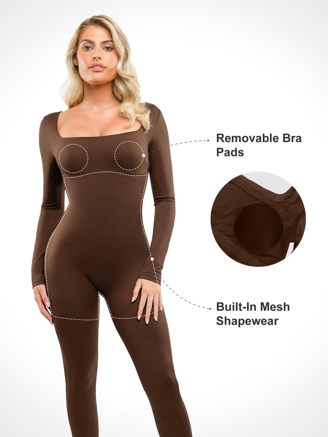 Zoë Ella™ | Shapewear Square Neck Long Sleeve Butt Lift Jumpsuit