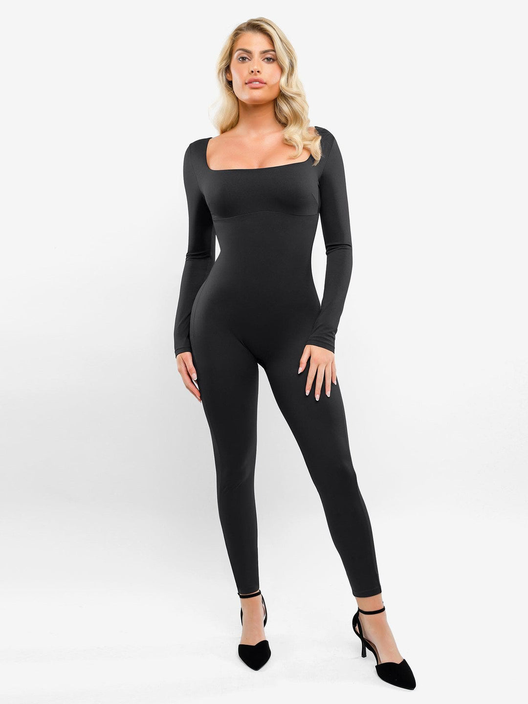 Zoë Ella™ | Shapewear Square Neck Long Sleeve Butt Lift Jumpsuit