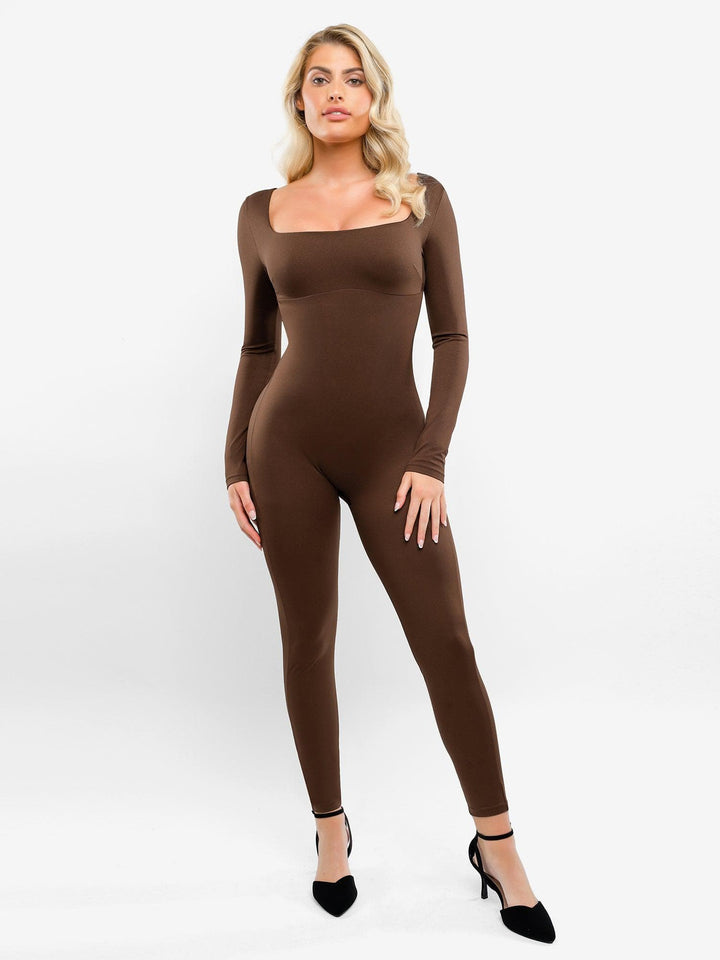 Zoë Ella™ | Shapewear Square Neck Long Sleeve Butt Lift Jumpsuit