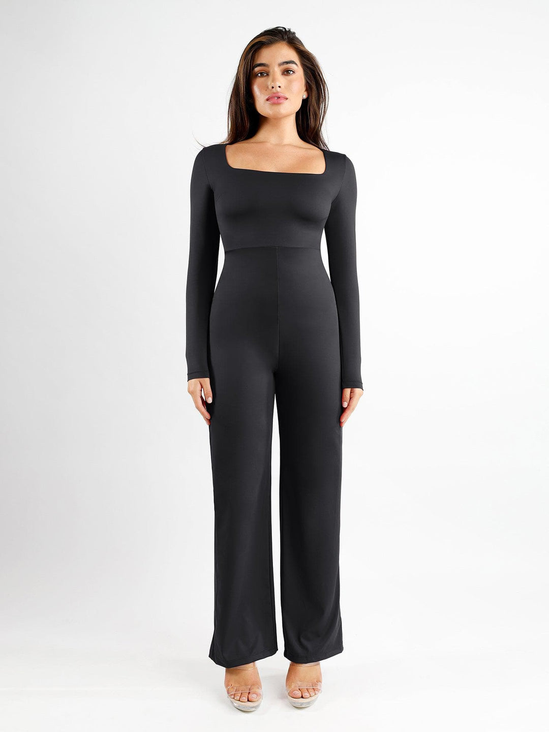 Zoë Ella™ | Shapewear Long Sleeve Square Neck Slimming Wide Leg Jumpsuit
