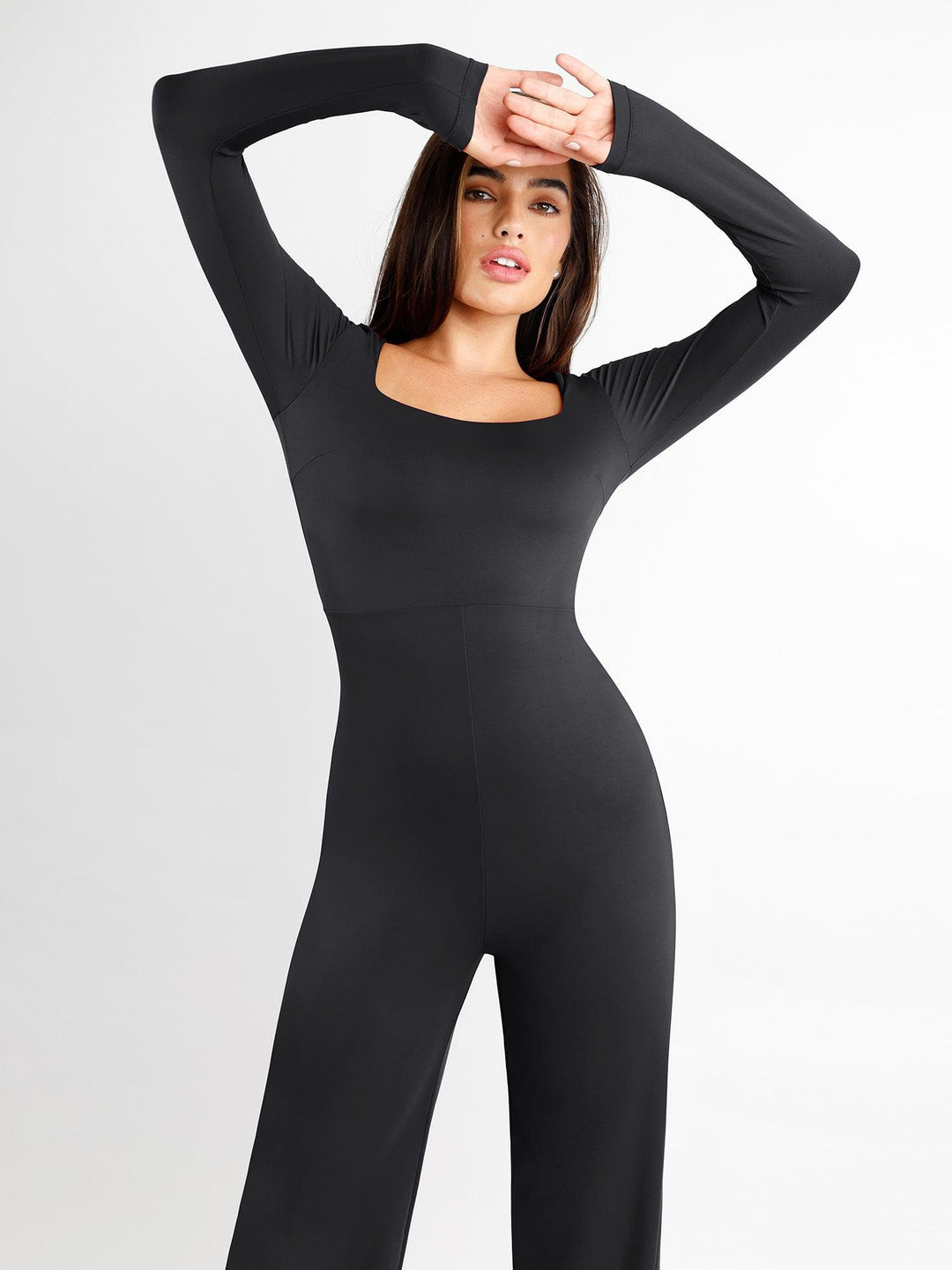 Zoë Ella™ | Shapewear Long Sleeve Square Neck Slimming Wide Leg Jumpsuit