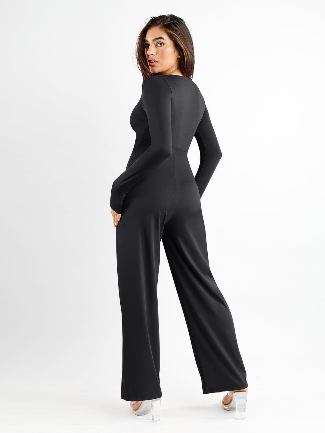 Zoë Ella™ | Shapewear Long Sleeve Square Neck Slimming Wide Leg Jumpsuit