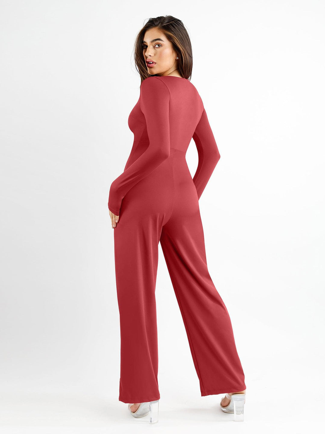 Zoë Ella™ | Shapewear Long Sleeve Square Neck Slimming Wide Leg Jumpsuit
