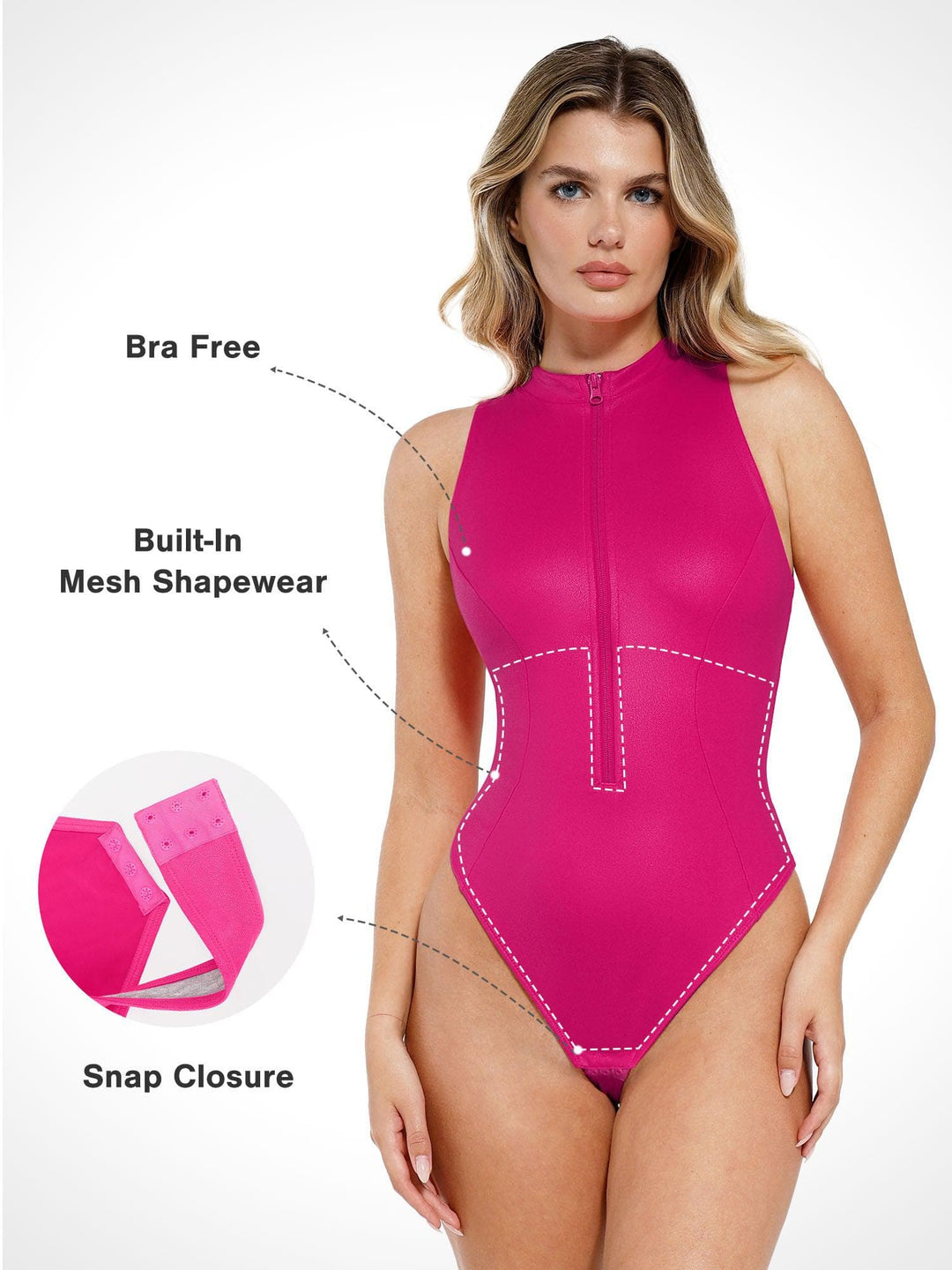 Zoë Ella™ | Shapewear Faux Leather Mock Neck Zip Front Sculpting Bodysuit