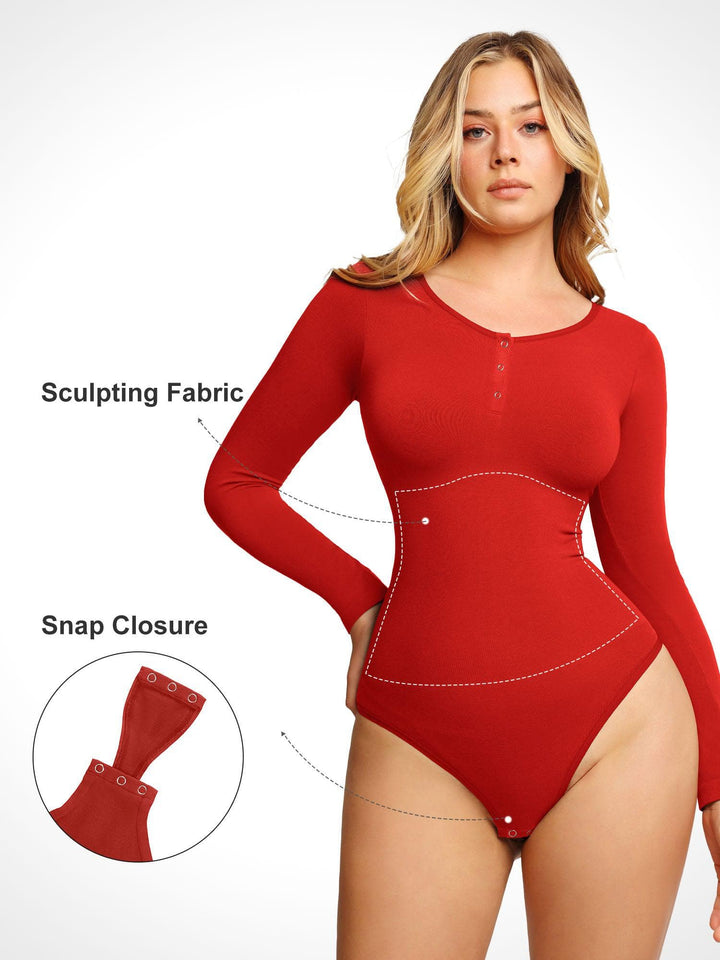 Zoë Ella™ | Shapewear Seamless Modal Long Sleeve Henley Bodysuit