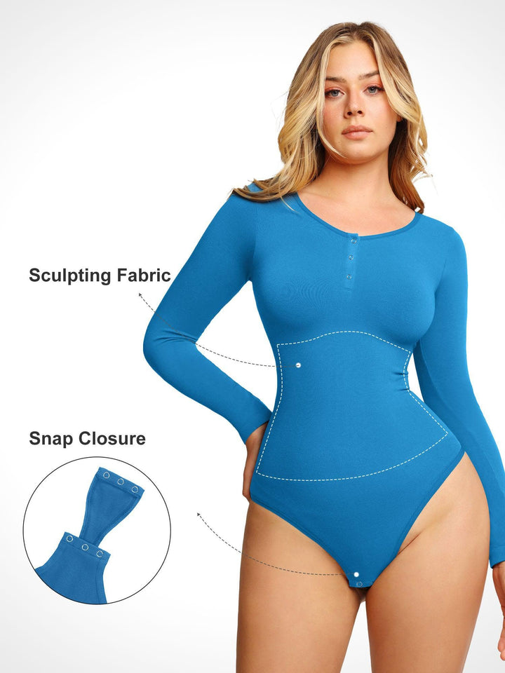 Zoë Ella™ | Shapewear Seamless Modal Long Sleeve Henley Bodysuit