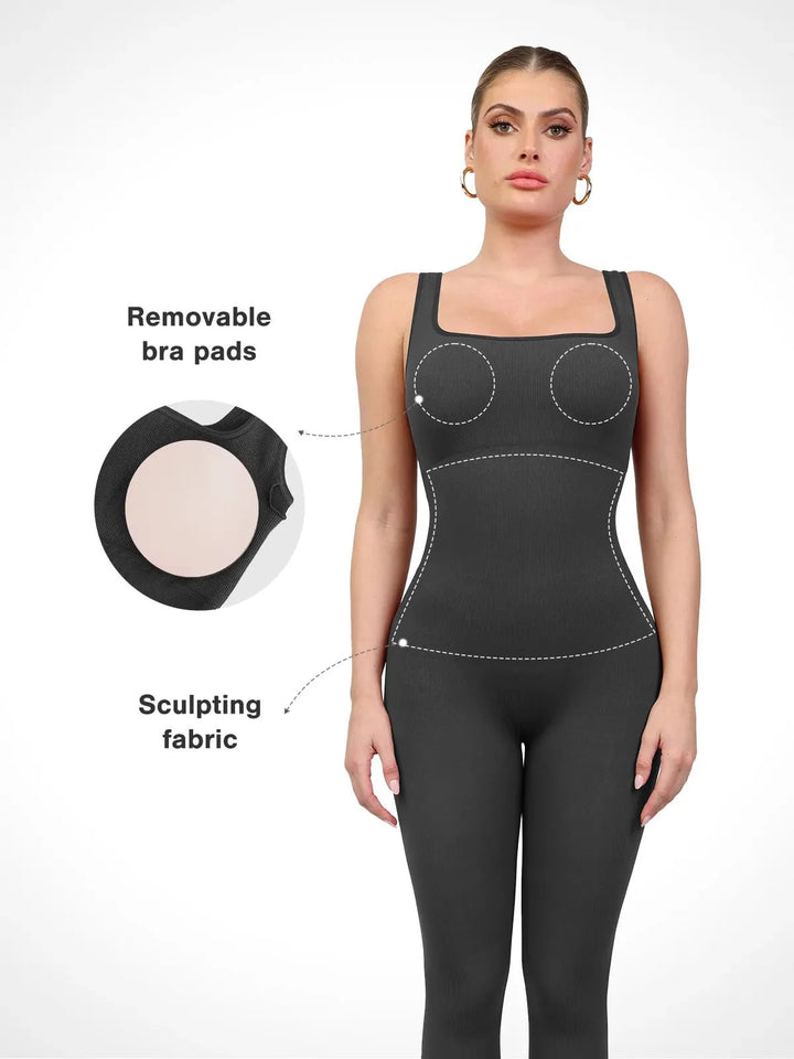 Zoë Ella™ | Shapewear Seamless Square Neck Tank Workout Jumpsuit