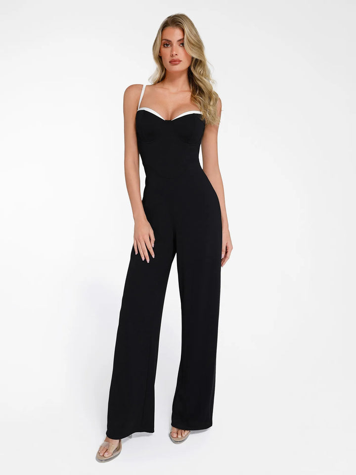 Zoë Ella™ | Shapewear Contrast Trim Waist Sculpting Wide-Leg Jumpsuit