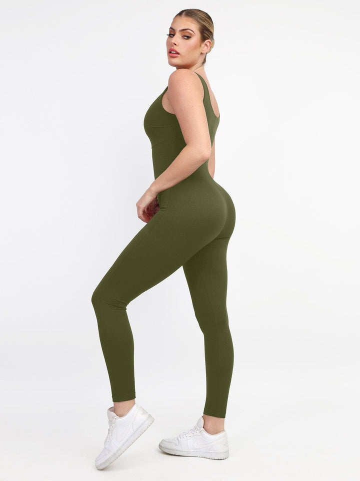 Zoë Ella™ | Shapewear Square Neck Thigh Slimming Workout Jumpsuit