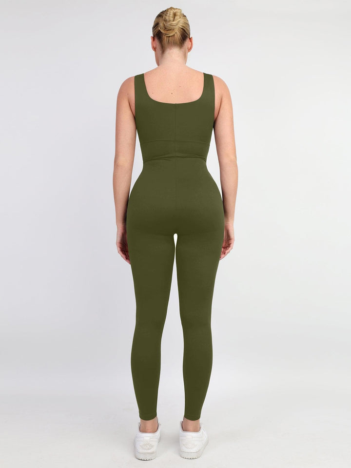 Zoë Ella™ | Shapewear Square Neck Thigh Slimming Workout Jumpsuit