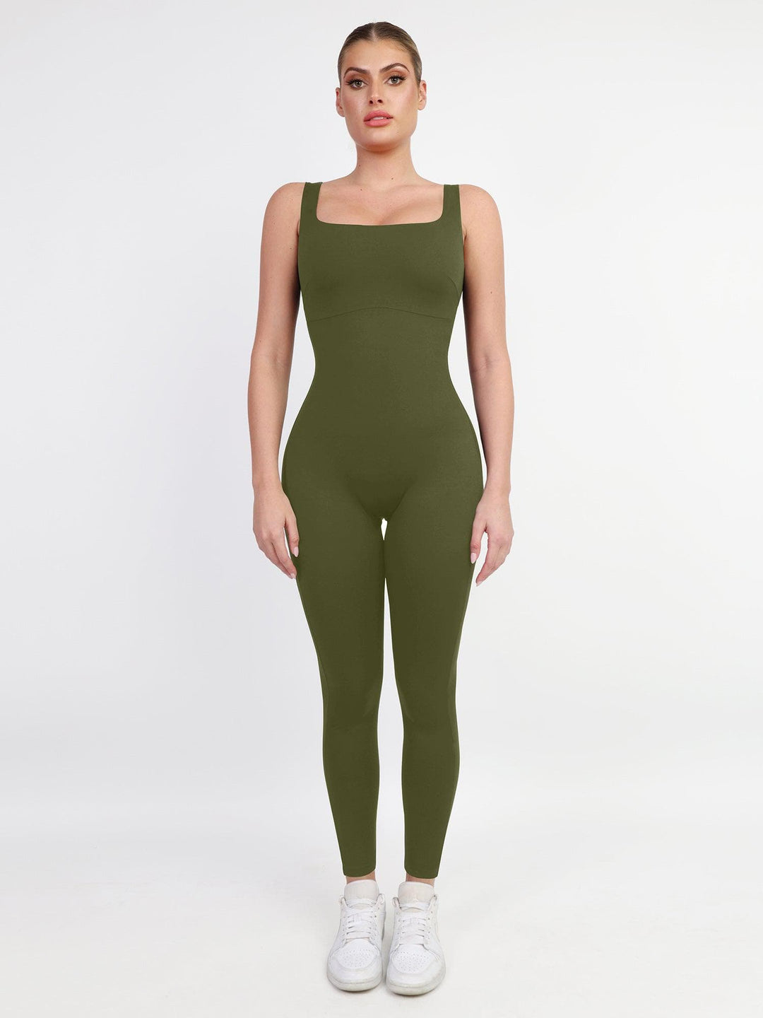 Zoë Ella™ | Shapewear Square Neck Thigh Slimming Workout Jumpsuit