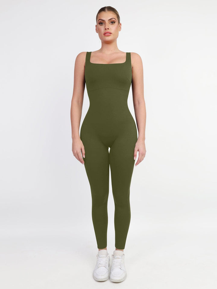 Zoë Ella™ | Shapewear Square Neck Thigh Slimming Workout Jumpsuit