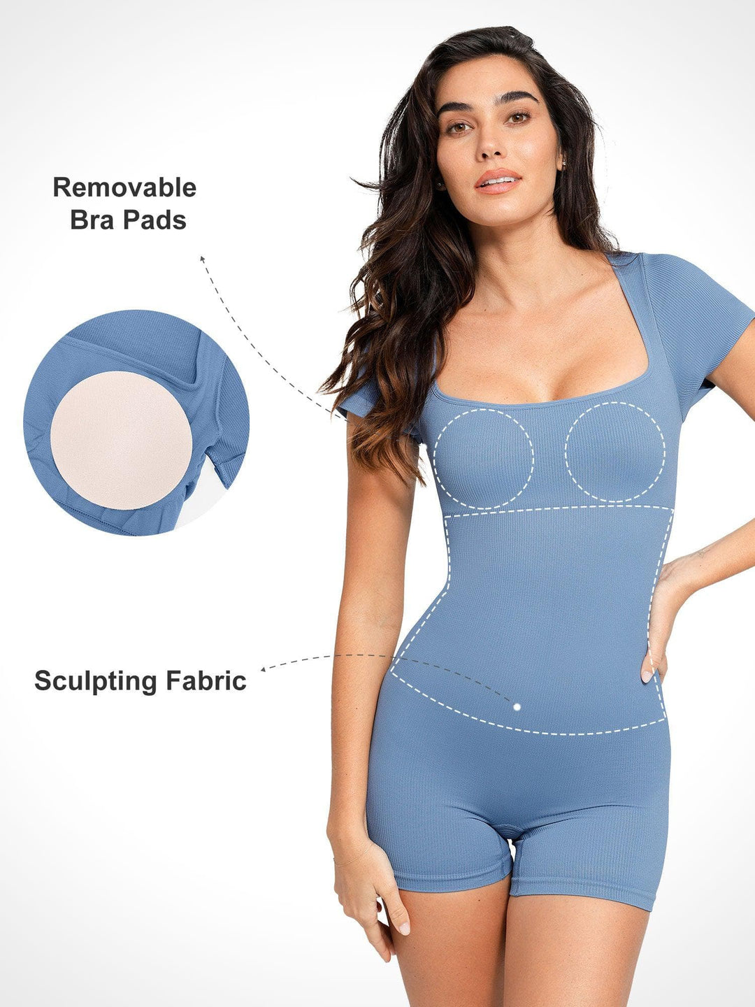 Zoë Ella™ | Shapewear Seamless Rib Square Neck Cap Sleeve Romper