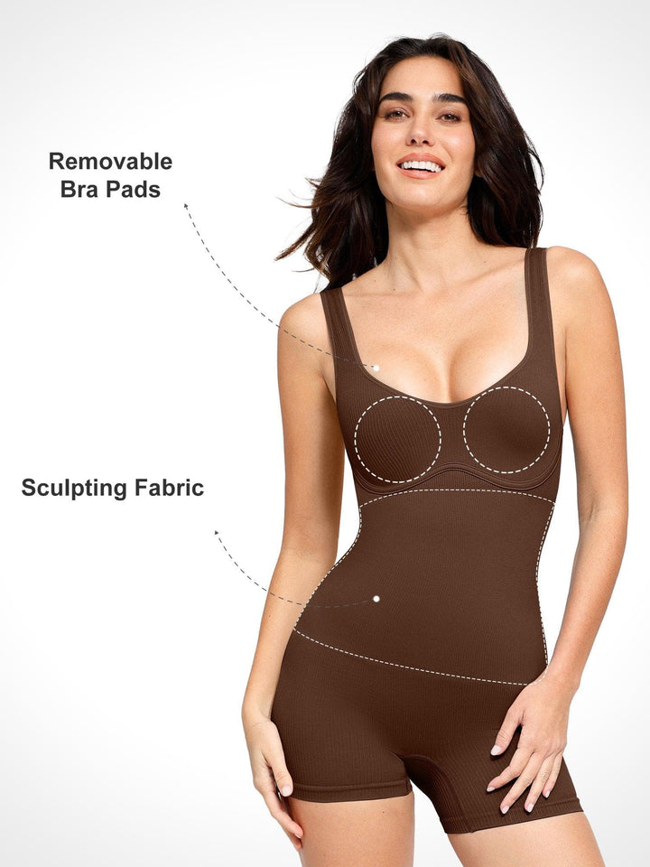 Zoë Ella™ | Shapewear Seamless Rib V-Neck Romper