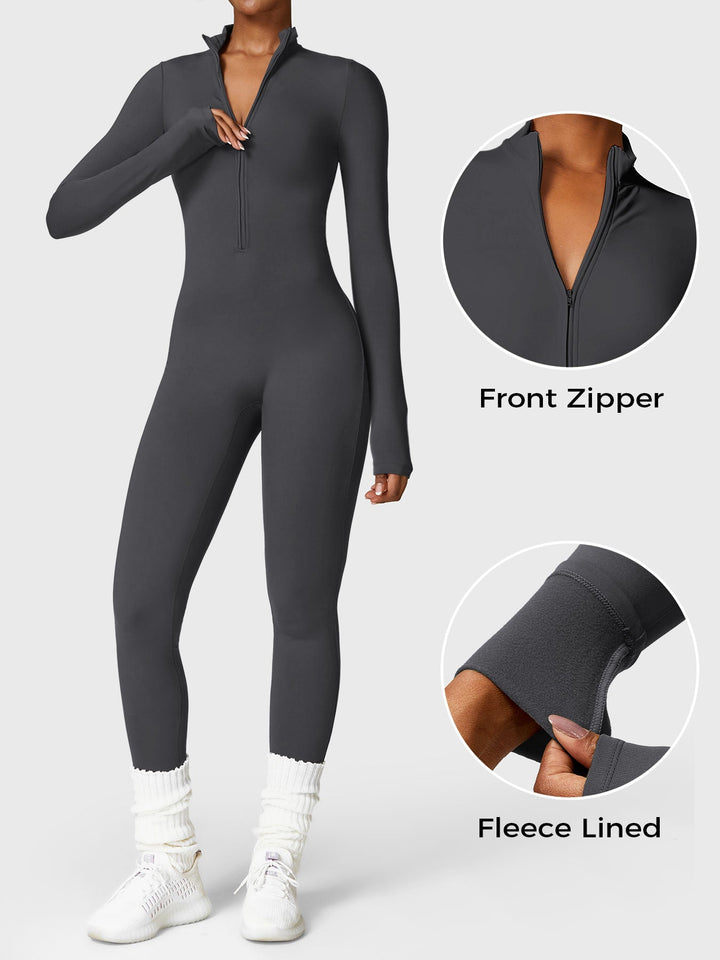 Zoë Ella™ |Belle Fleece Long Sleeve Zipper Jumpsuit