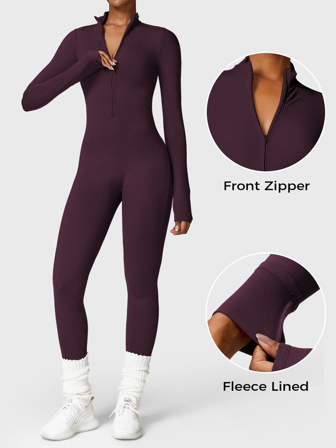 Zoë Ella™ |Belle Fleece Long Sleeve Zipper Jumpsuit